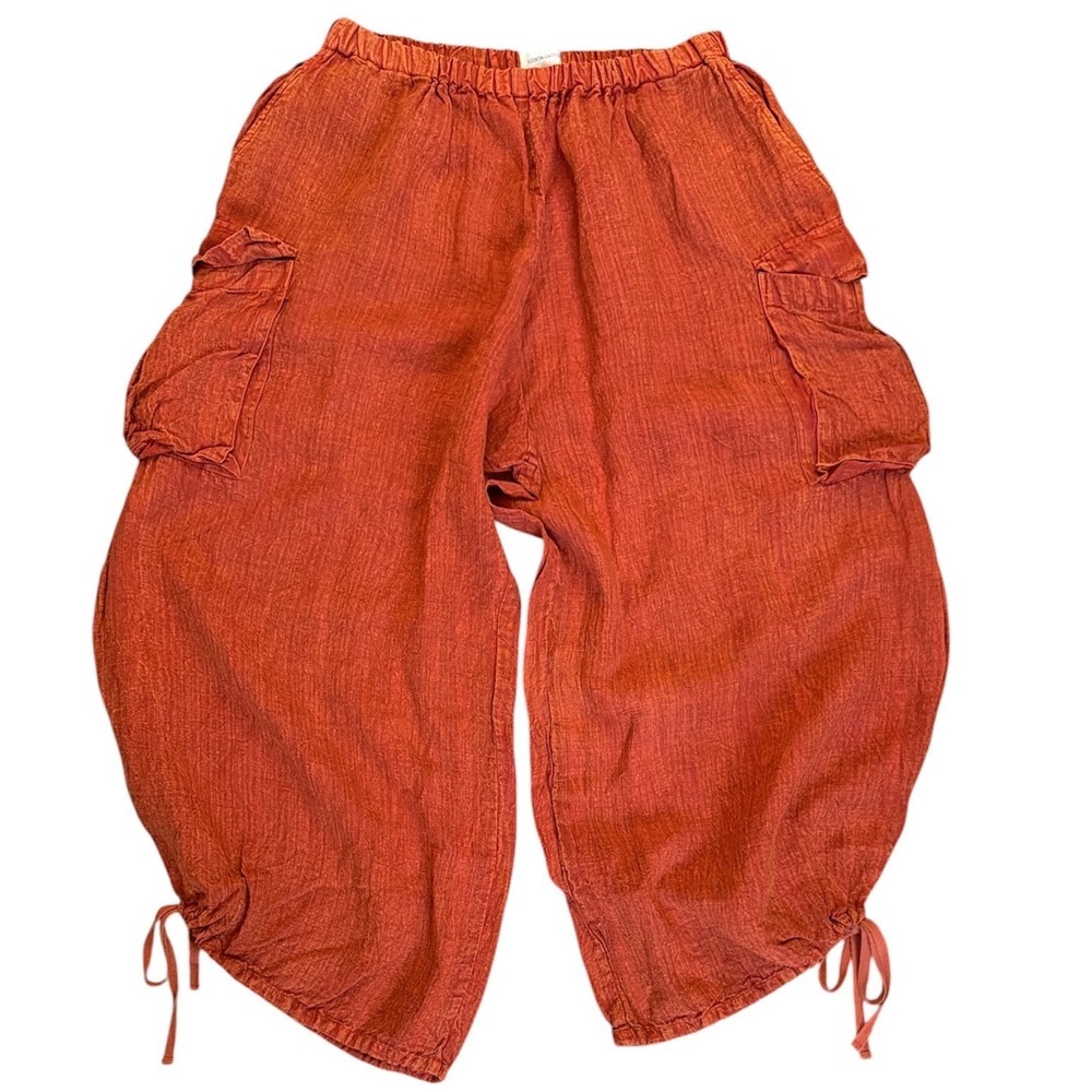 Krista Larson Terracotta 100% Linen Cargo Pant Crop Lagenlook Lantern OS/XL